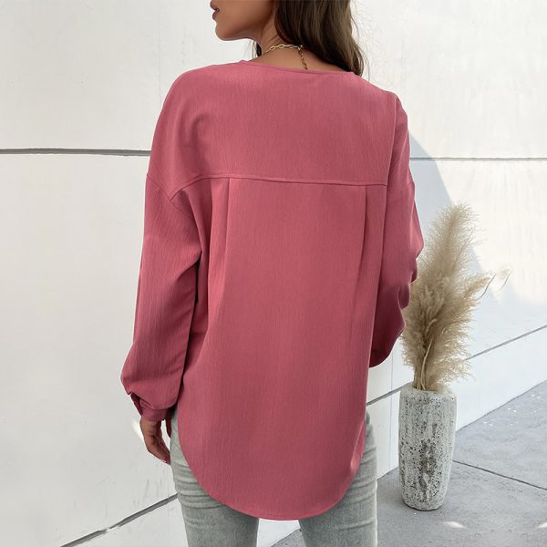 Solid Color Long Sleeve Shirt - Casual Spring