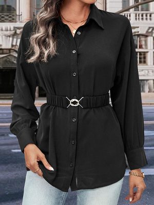 Versatile Mid-Length Long Sleeve Black Shirt