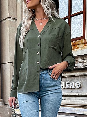 Autumn Women's Polo Collar Solid Color Shirt