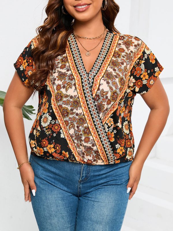 Printed V-Neck Shirt - Plus Size Summer