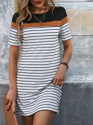 Contrast Color Stripes T-Shirt Dress - Summer Style