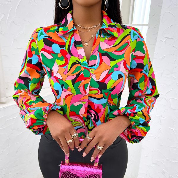 Trendy & Sexy Printing Collared Long Sleeve Shirt