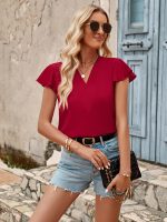 Solid Color V-Neck Short Sleeve Top - Summer Casual