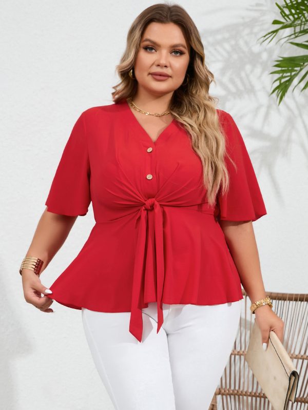 V-Neck Bandage Shirt - Plus Size Summer Top