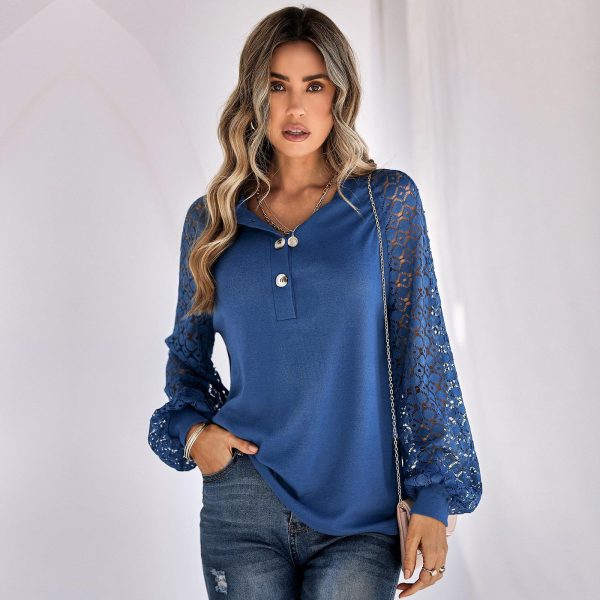 Trendy Long Sleeve Lace Button Pullover