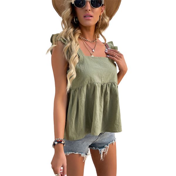 Chic Sleeveless Green Ruffled Camisole