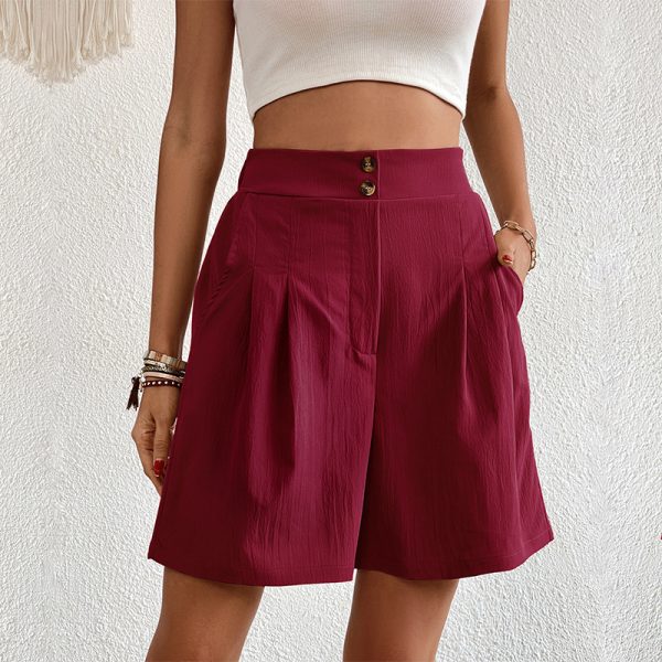 High-Waisted Shorts - Women's Solid Color Summer Wear