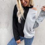 Casual Long Sleeve Color Matching Cutout Sweater