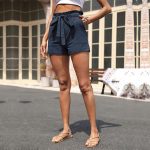 Stylish Lace-Up Solid Color Cotton Linen Shorts for Women