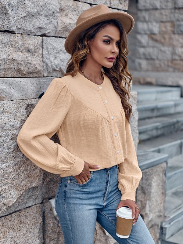 Round Neck Single-Breasted Shirt - Autumn Style