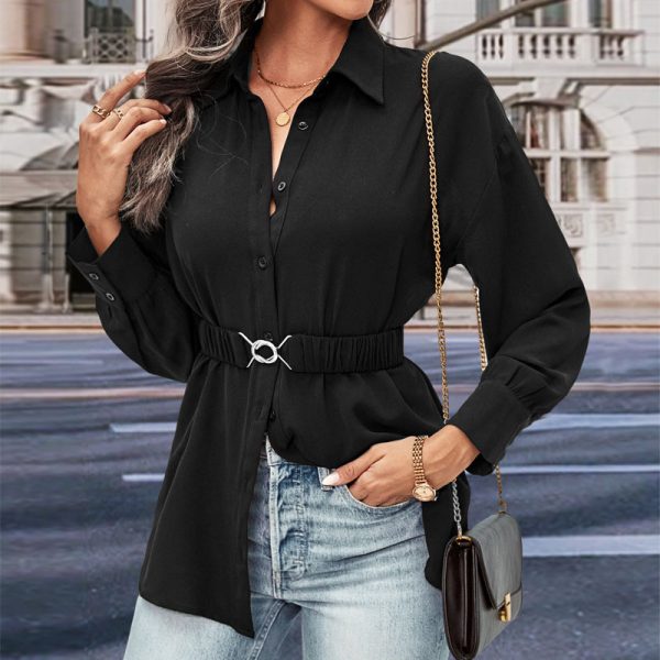 Versatile Mid-Length Long Sleeve Black Shirt