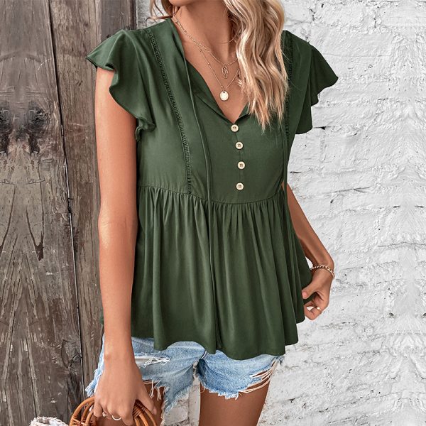 Flying Sleeve Solid Shirt - Summer Chic