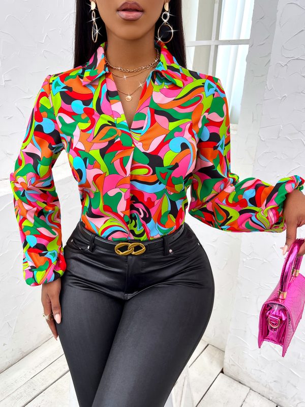 Trendy & Sexy Printing Collared Long Sleeve Shirt