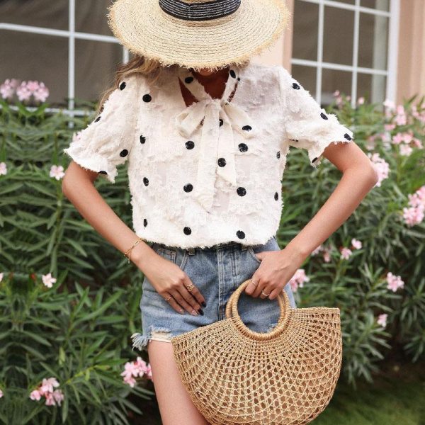 White Polka Dot Chiffon Shirt - Summer Style