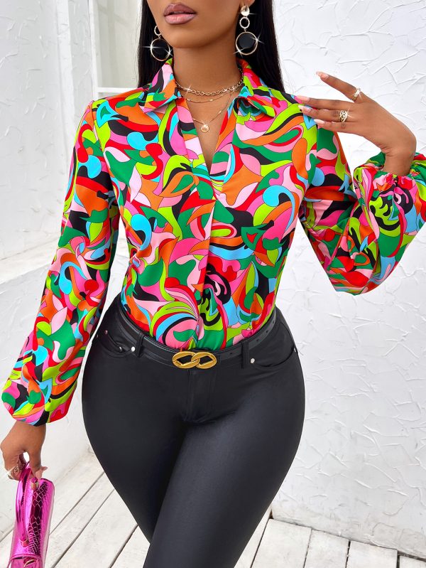 Trendy & Sexy Printing Collared Long Sleeve Shirt