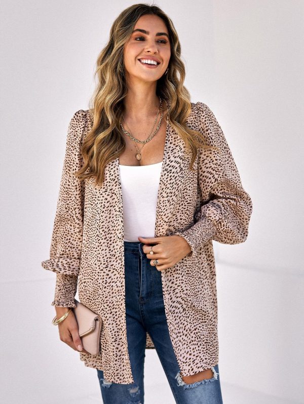 Leopard Print Lantern Sleeve Shirt