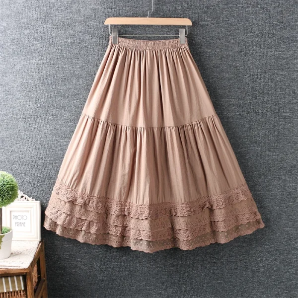 Summer Literary Elastic Waist Cotton Linen Skirt