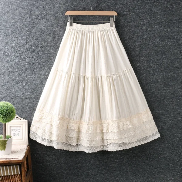 Summer Literary Elastic Waist Cotton Linen Skirt