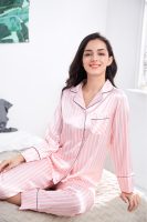 Striped Casual Imitated Silk Pajamas