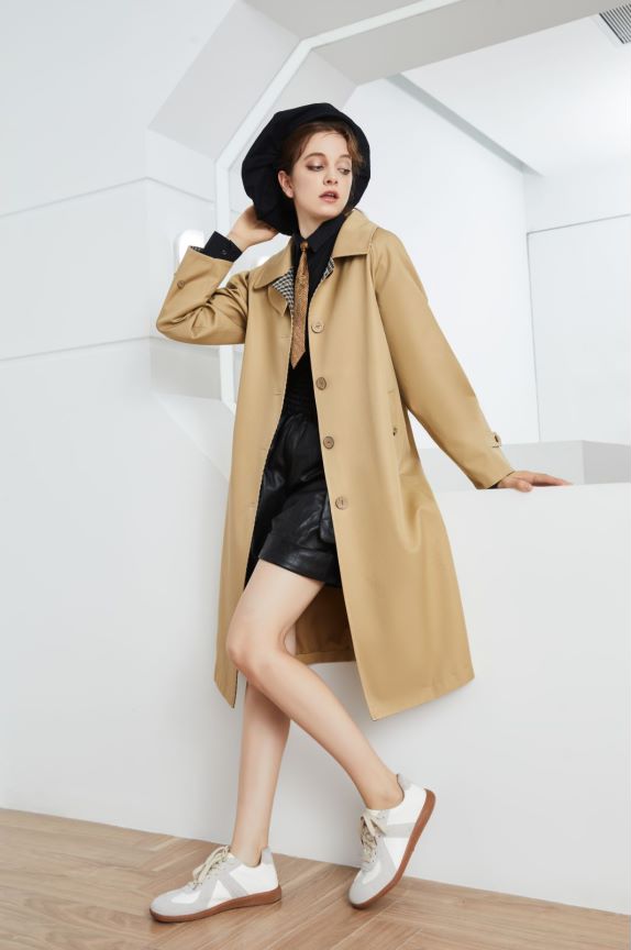 Thick Crisp Stitching Plaid Trench Coat