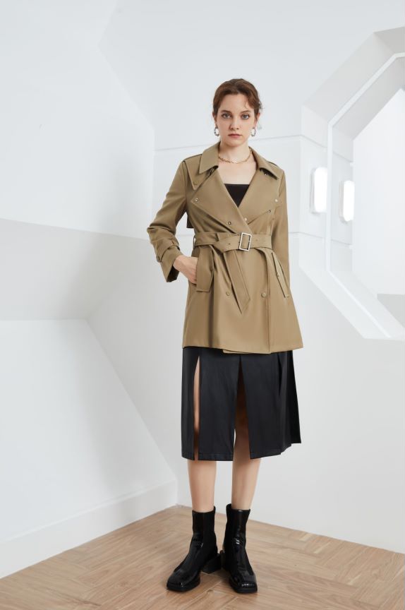 Autumn Winter Lace-Up Waist Windbreaker Coat