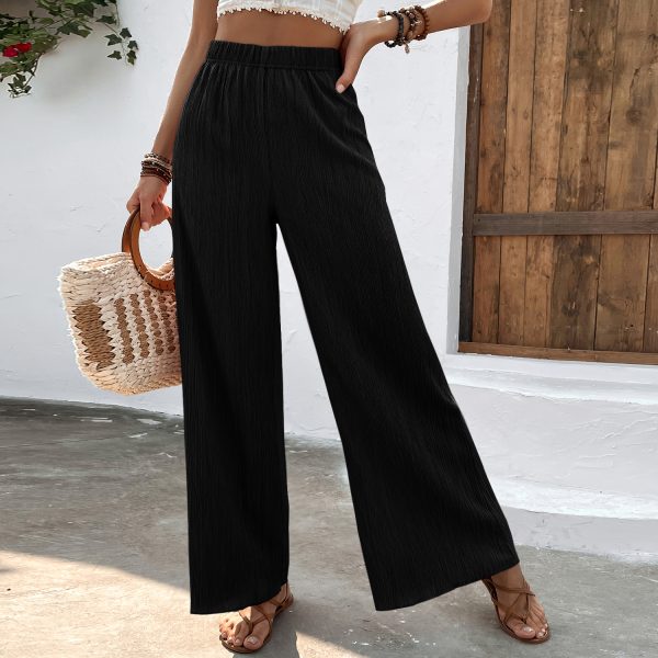 Casual Trousers Loose Slimming Crumpled Wide Leg Pants