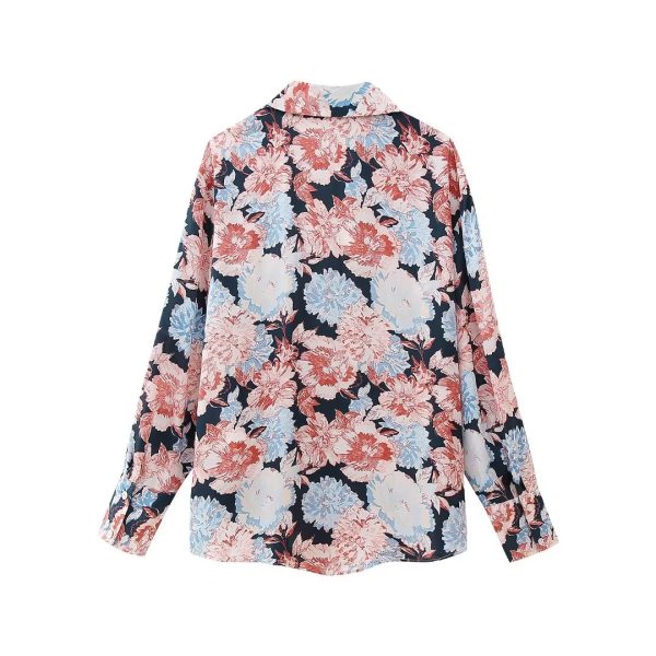 Floral Elegance: Loose Collared Long-Sleeve Shirt for Women