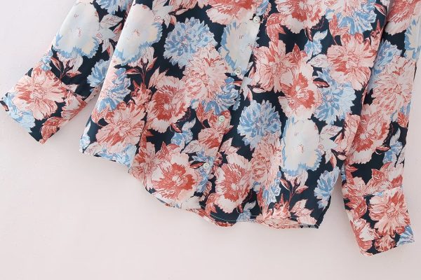 Floral Elegance: Loose Collared Long-Sleeve Shirt for Women