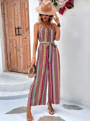 Sexy Loose Striped Spaghetti Strap Cropped Jumpsuit