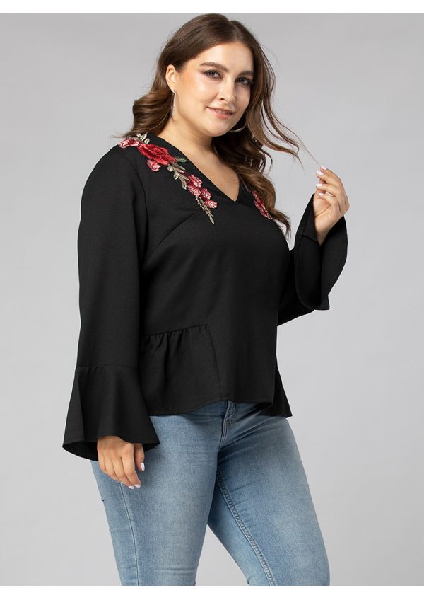 Plus Size V-Neck Long Sleeve T-shirt