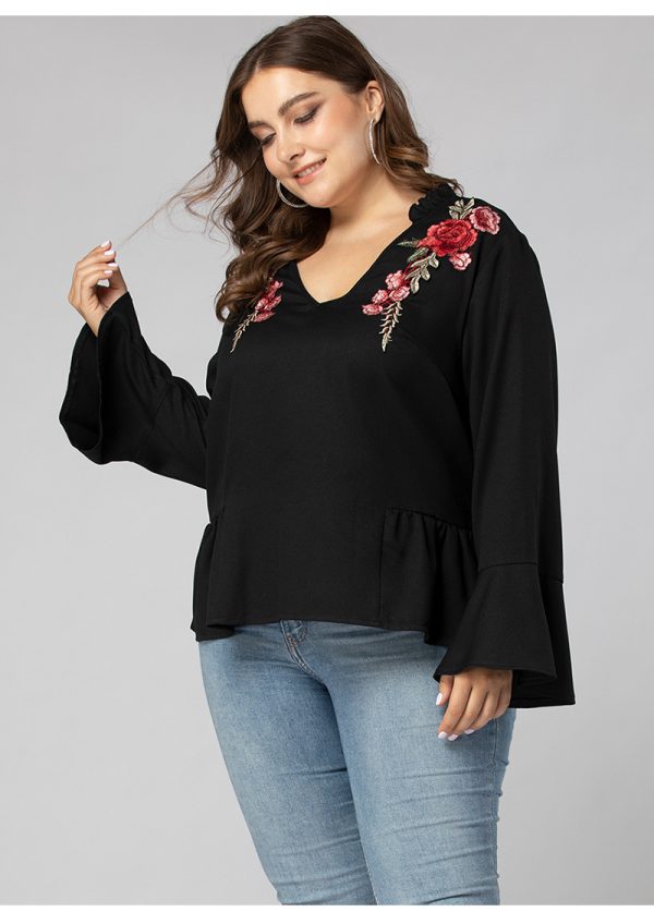 Plus Size V-Neck Long Sleeve T-shirt