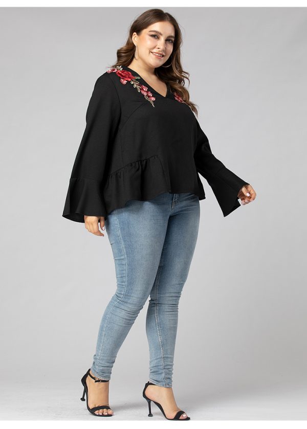 Plus Size V-Neck Long Sleeve T-shirt