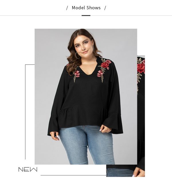 Plus Size V-Neck Long Sleeve T-shirt