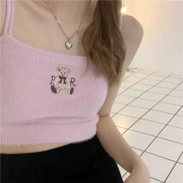 Embroidered Bear Crop: Eco-Chic Cami
