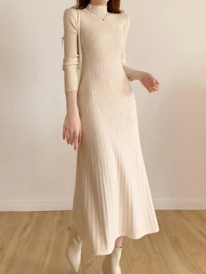 Autumn-Winter-2022-Slim-Long-Sleeve-Party-Midi-Dress-for-Women-Knitted-Half-High-Collar-Elegant-1