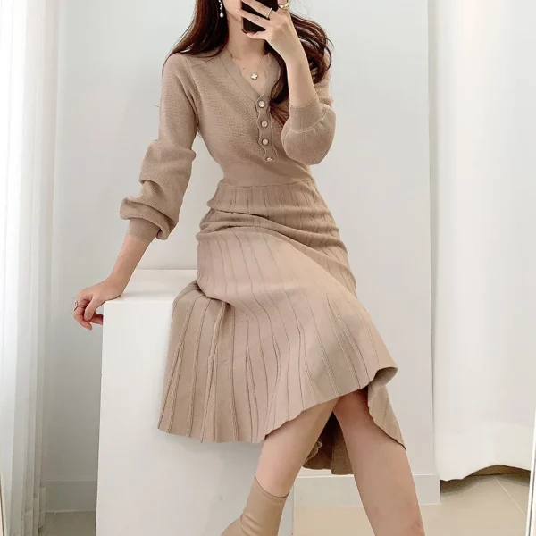 Korean Pleated Sweater Dress: Vintage & Eco Chic