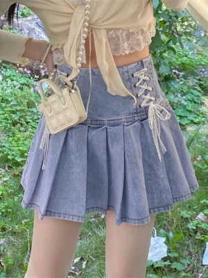 HOUZHOU Denim A-Line Skirt: Cute & Eco-Friendly