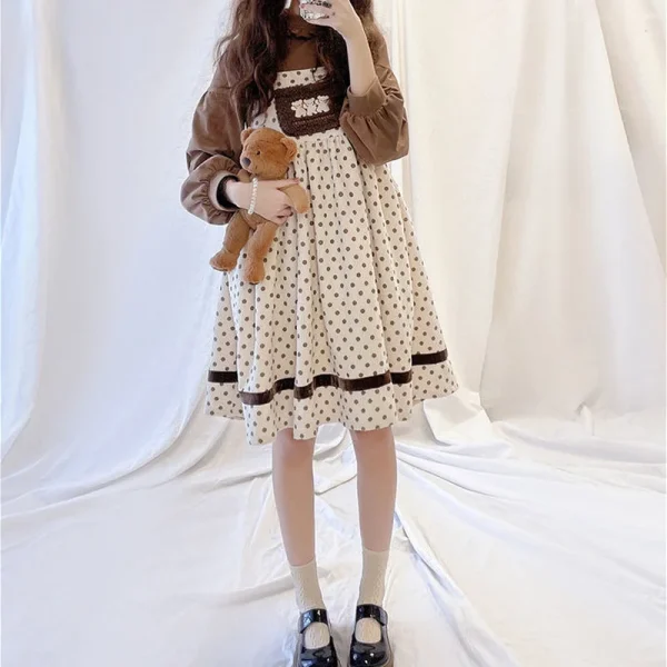 HOUZHOU Soft Bear Embroidery Corduroy Lolita Dress