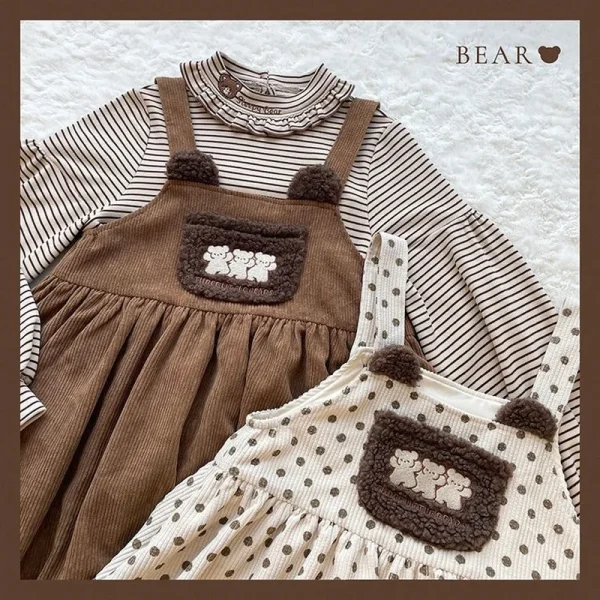 HOUZHOU Soft Bear Embroidery Corduroy Lolita Dress