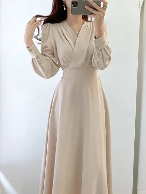 Chic Eco Maxi Dress: V-neck, A-line, Solid Color