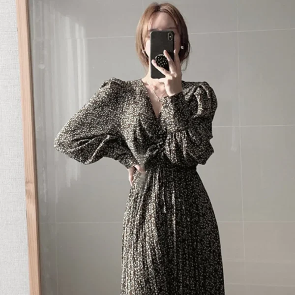 Vintage Korean Eco V-neck Dress