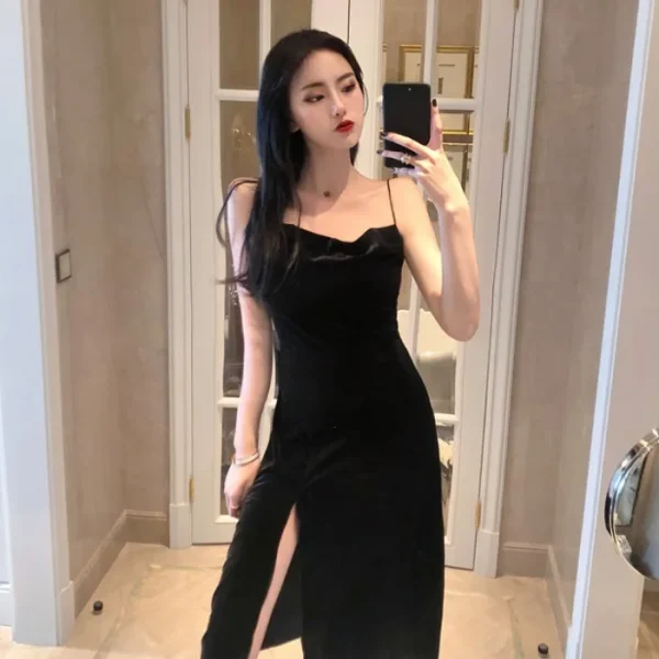 Vintage Velvet Black Midi Dress