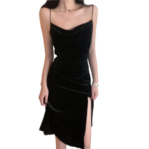 Vintage Velvet Black Midi Dress