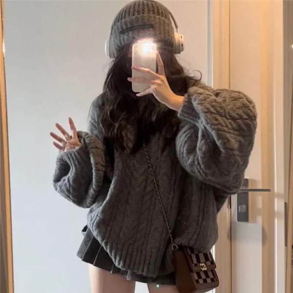 Grey Eco Oversized Sweater Women Korean Style