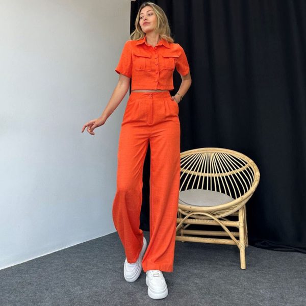 Summer Women's Short-Sleeved Shirt and Trousers Two-Piece Set