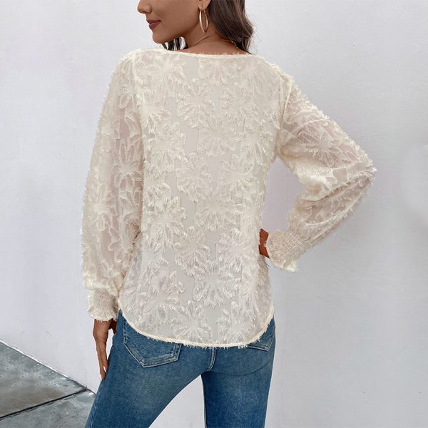 Elegant Jacquard White Shirt for Autumn Women's Fashion