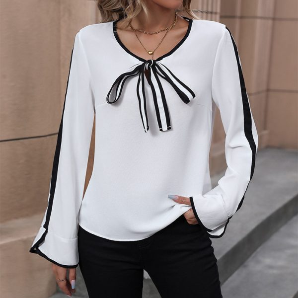 Office-Ready Long Sleeve Lace Bow Shirt