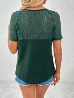 Hollow Out Cutout Lace V-Neck Loose T-Shirt