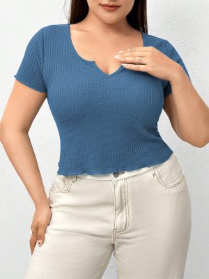 Plus Size Waffle Breathable Slim Solid Color T-Shirt