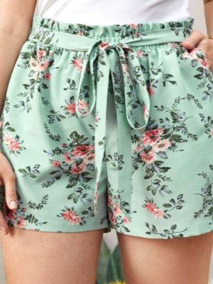 Plus Size Office Loose Printed Shorts